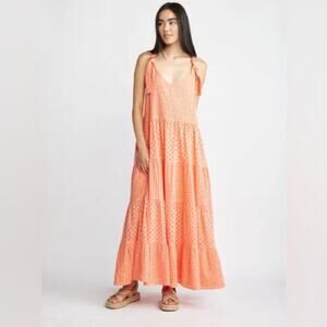 Self Contrast Cabana Cotton Coral Tiered Maxi Dress Large Resortwear
